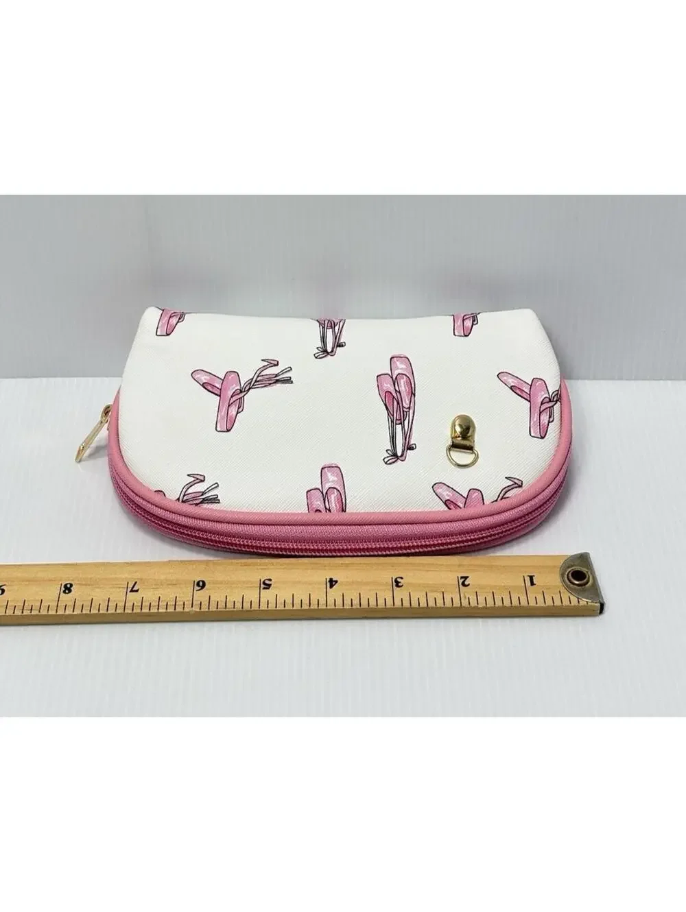 Makeup Bag Pink White Zipper Pouch Makeup Bag, Ballet Shoes, Cosmetic Clutch New